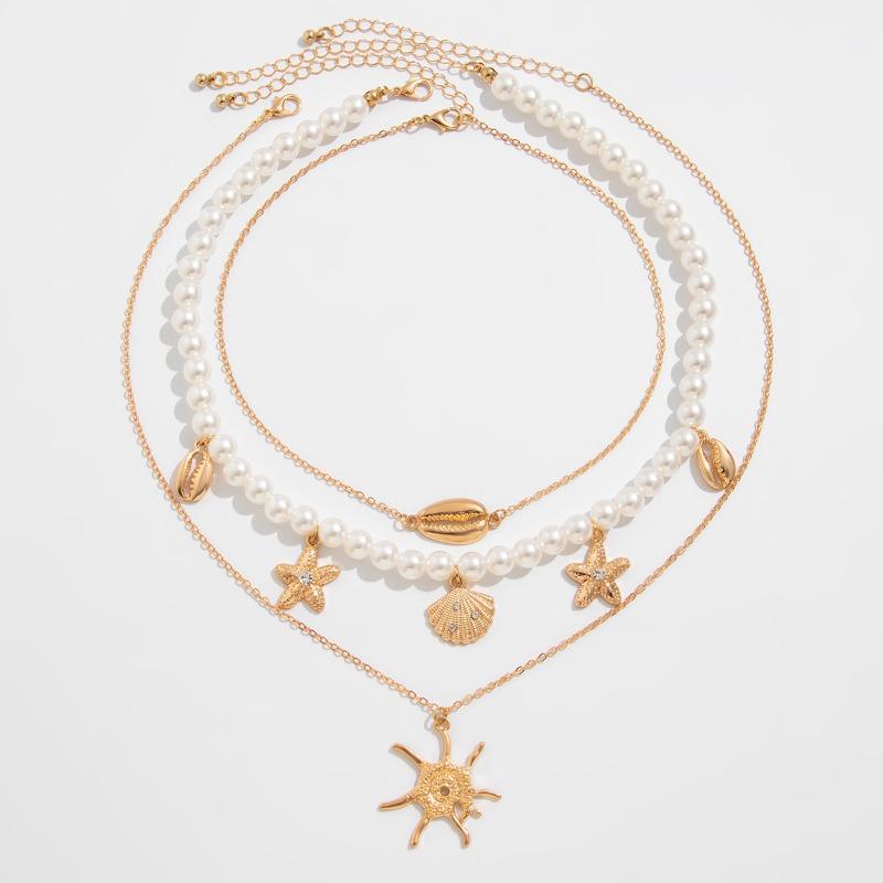 2026 New Starfish Shell Necklace Metal Necklace Ocean Element Shell Starfish Pendant Neck Chain Jewelry Chain