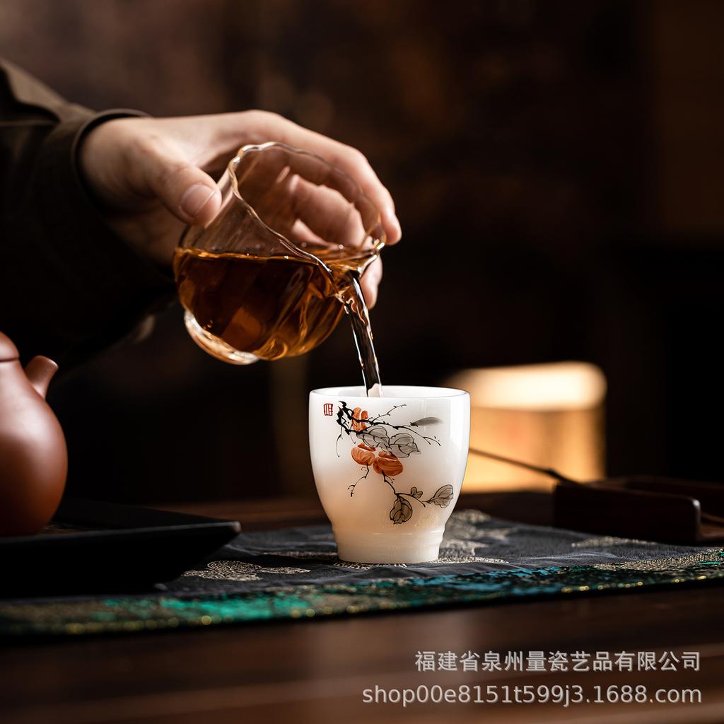 Hand-Painted Jade Gongfu Tea Cup Set with Overglaze Design – Ceramics for Tea Tasting & Gift Box Included