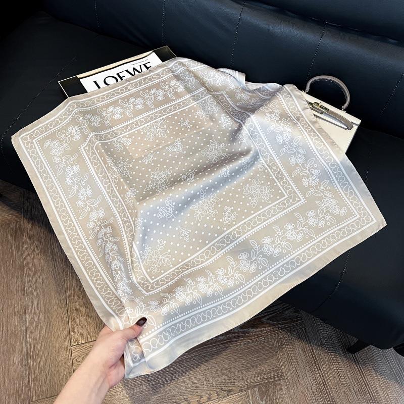 Silk scarf women's spring and autumn decoration versatile ins simple style striped square scarf streamer simulation silk fashion scarf scarf scarf