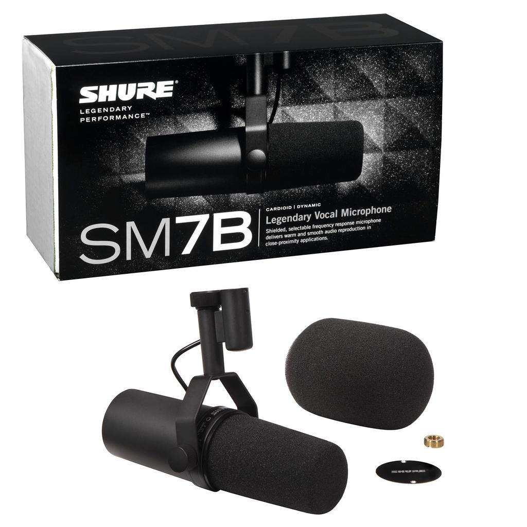 Shure SM7B Dynamic Cardioid Unidirectional XLR Noise Live Home and Telework Microphone Wired, Cancelling, Streaming, Voice, Music, Performance,