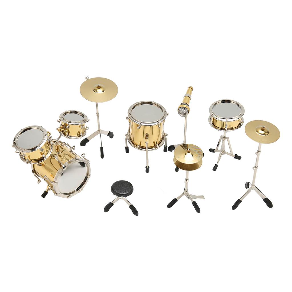 8 Pcs Mini Drum Kit Model Metal Attractive Decorative Vivid Style Dollhouse Instruments Model for