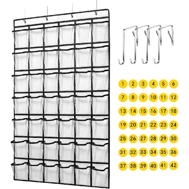 42 Clear Pockets Classroom Pocket Chart for Cell Phones and Calculator, Pocket Chart Organizer for Classroom Phone Storage Holder with 42 Number