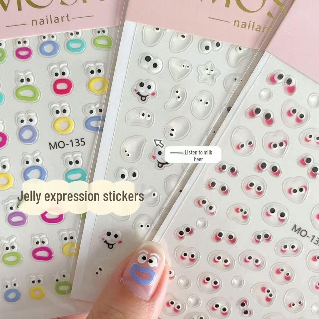 Ugly Cute Monster 3D Jelly Embossed Nail Stickers - Dopamine Nails for Women