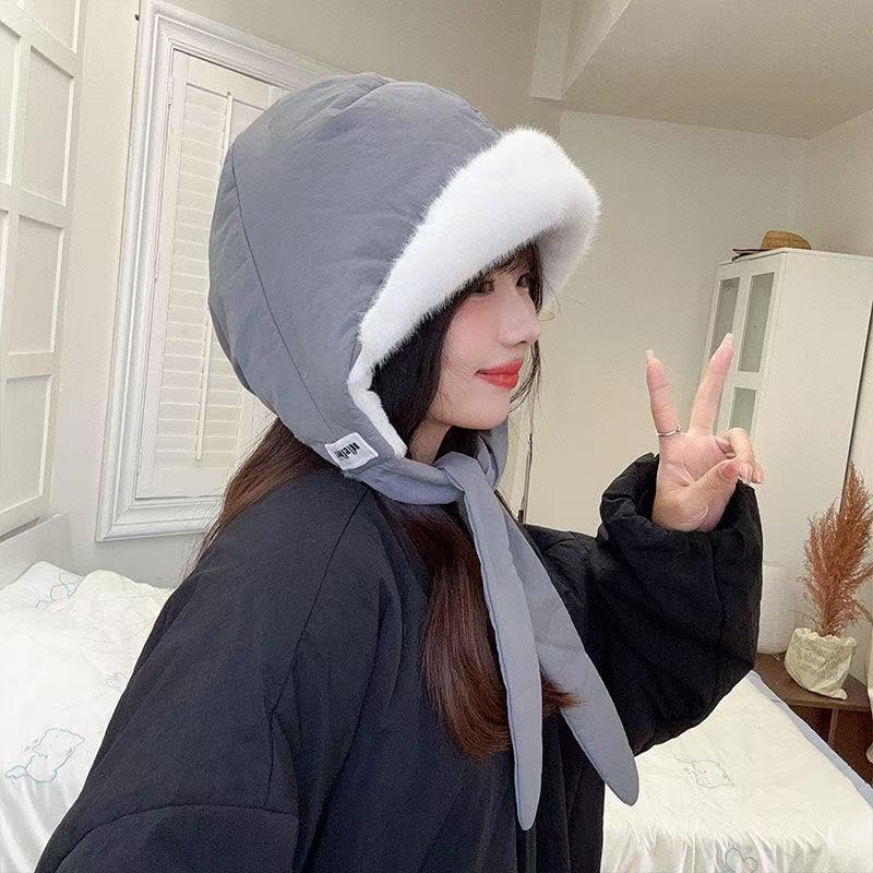 New Plush Hat Women's Autumn and Winter Warm Ear Protection Wool Hat Shows a Small Face Knitted Hat Bag Dual-purpose