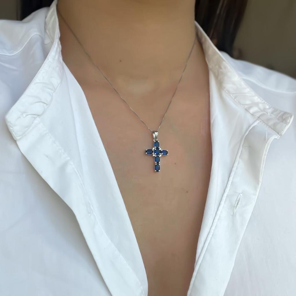 Silver Cross with Sapphire Nano 1.9ct (2140986)