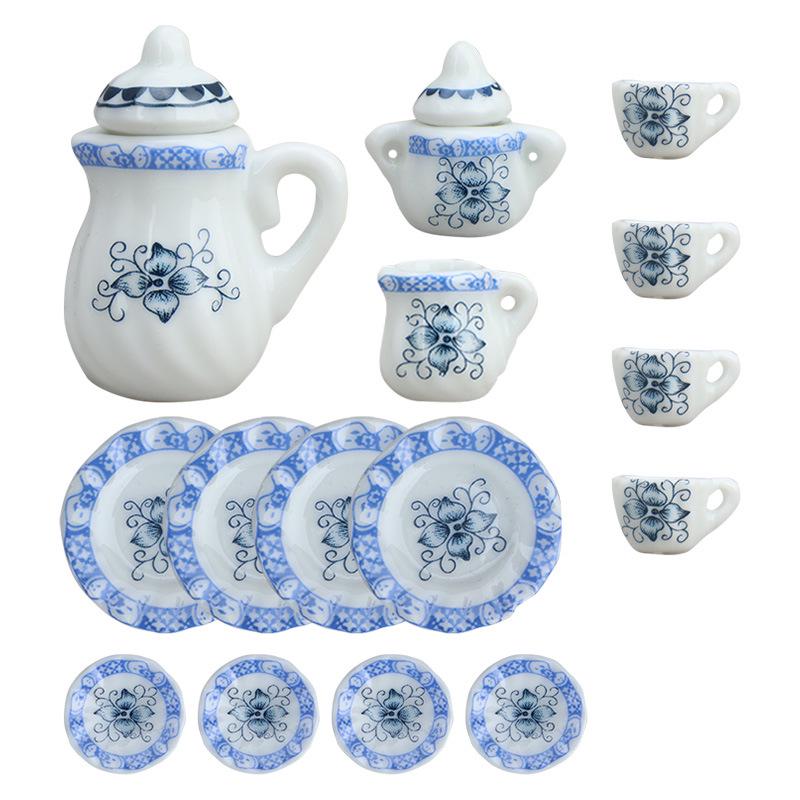 1:12 Dollhouse Miniature Porcelain Tea Set - 15-Piece Toy Model Gift, Multiple Styles Available