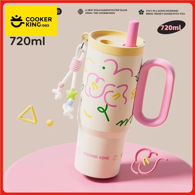 

COOKER KinG 720ML Car Thermal Mug 316 Stainless Steel Straw Insulated Ice Cup Tumbler with Handle Stylish Insulated Coffee Cup 720ML