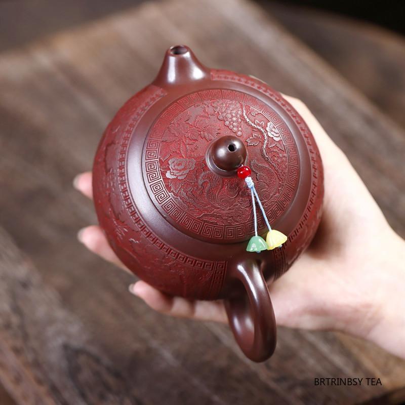 Chinese Yixing Purple Clay Teapot Handmade Animals Pattern Zisha Tea Pot Household Large Capacity Kettle Tradition Tea Set 410ml