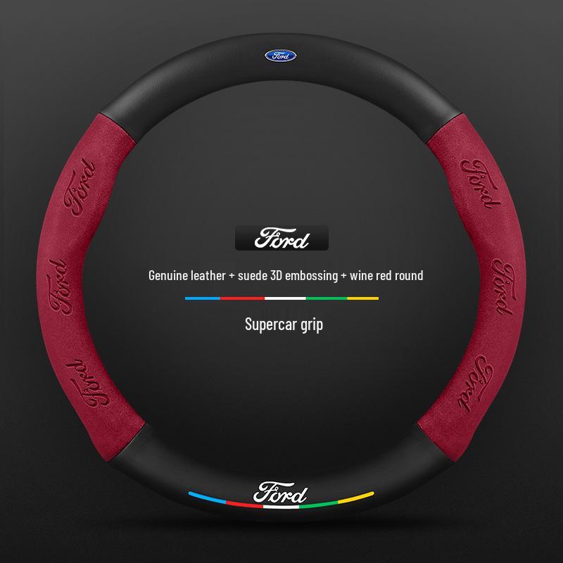 Genuine Leather Suede Carbon Fiber Steering Wheel Cover for JMC Ford Territory 2019-2021, Universal All-Season Model