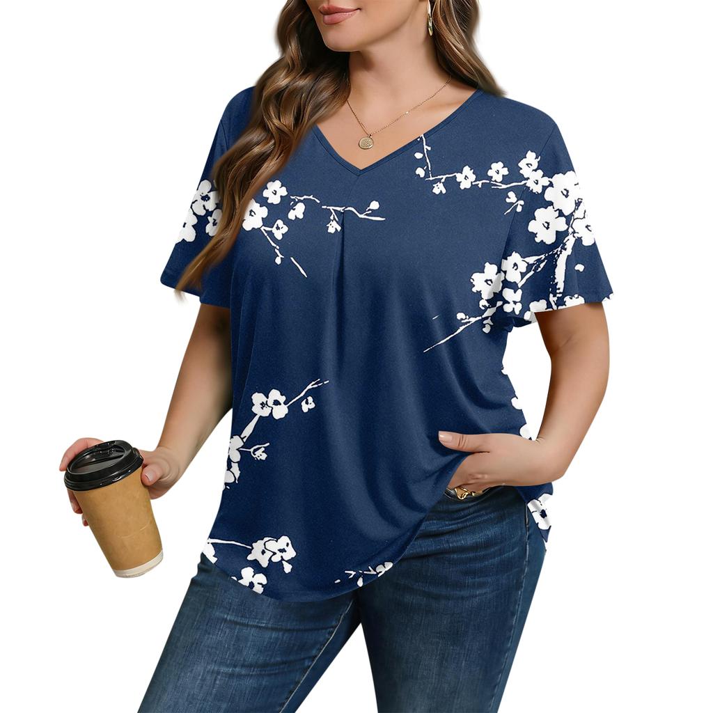 Blusa Casual de Moda para Mujer Talla Grande, de Corte Holgado, Manga Corta, Elegante Cuello en V, para el Trabajo