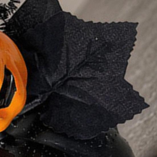 Halloween Spooky Pumpkin Decoration, Eyeball Pumpkin Figurine with Black Artificial Leaves, Holiday Party Ornament for Home, Office, Haunted House