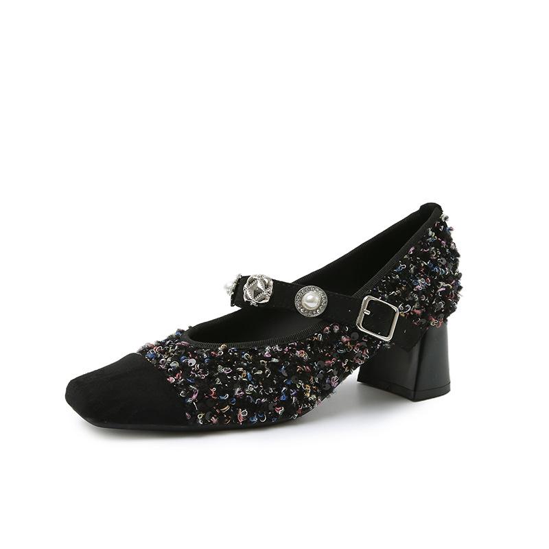 

Мода Женщины Новый Дизайн Туфли Мэри Джейн с Пайетками Туфли-Лодочки с Пряжкой Элегантные Неглубокие Полые Толстый Каблук Повседневная Обувь Женская Вечеринка Кожаная Обувь 35