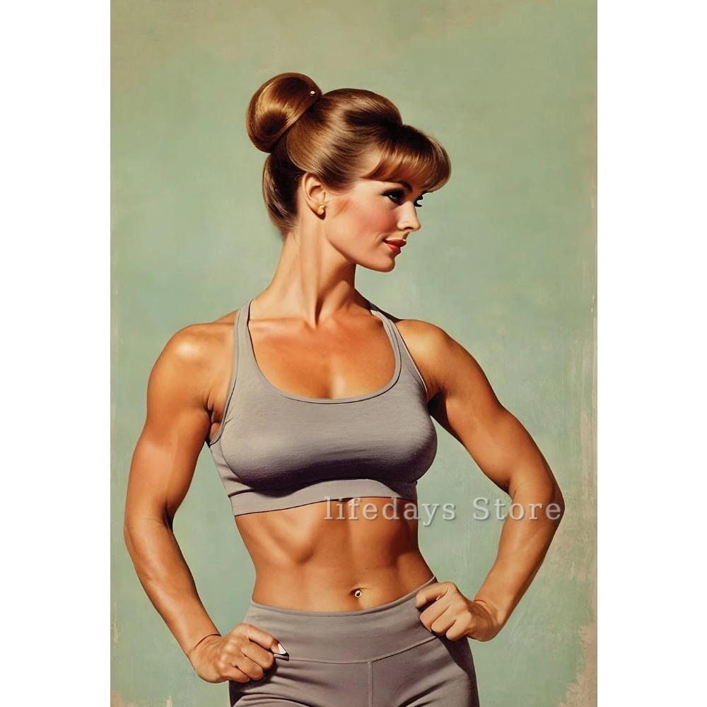 Poster and Print Canvas Painting Body Building Weightlifting Wall Art Picture for Gym Room Decor Retro Girl Exercise Fitness
