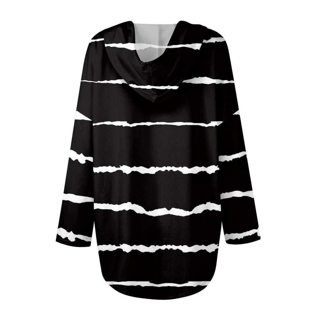 Damenmode Lässiges V-Ausschnitt Kordelzug Bedrucktes Langarm-Pullover-Oberteil