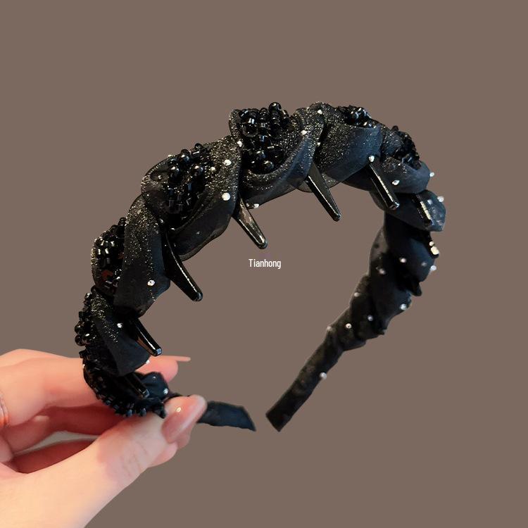 Crystal Beaded Fishtail Braid Headband with Toothed High Crown - Feminine Western Style Hair Accessory