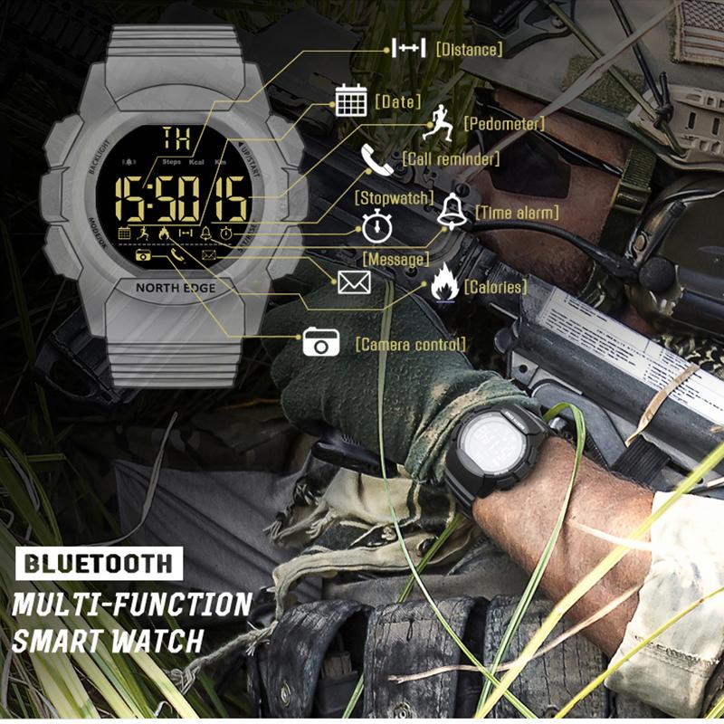 NORTH EDGE Pedometer Calories Bluetooth Men Sports Watches Distance Detection Digital Watch Running Swimming Wristwatch