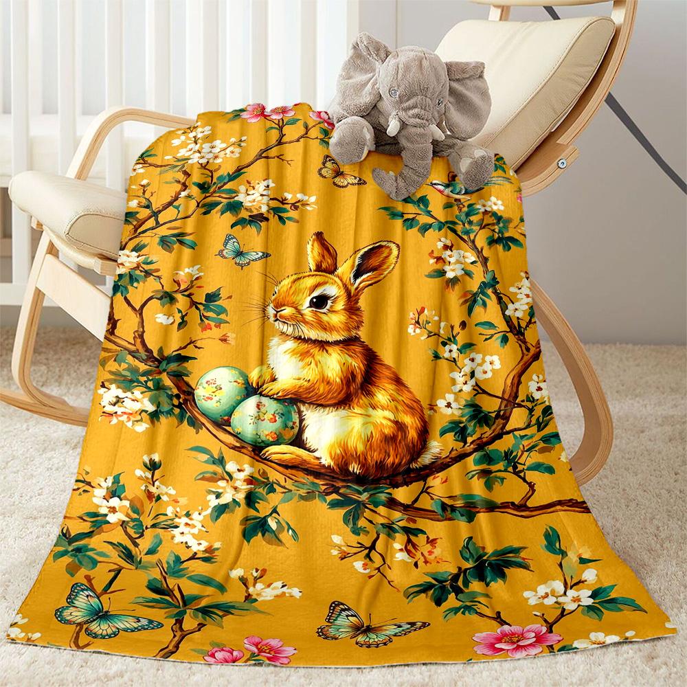 Easter Eggs And Bunnies Blanket,Suitable for Sofas, Offices, Travel, Living Rooms, Gifts To Relatives and Friends, Blanket,Suitable for All Seasons.