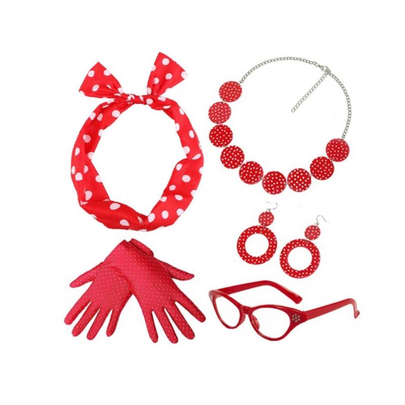 50s Women Vintage Dress Up Costume Accessory Set Polka Dot Scarf Party Cosplay