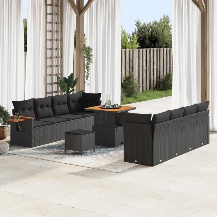 VidaXL Ensemble de sofa de jardin 11 pièces avec coussins en rattan noir 3365094