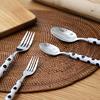 PEARL METAL Cutlery Set, Blue, Spoon M/19.5cm, Fork M/15.5cm, Fork L/20cm, Plastic Handle, 4-Piece Set, Dot Design, B-5535