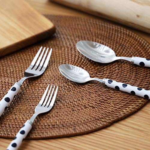 PEARL METAL Cutlery Set, Blue, Spoon M/19.5cm, Fork M/15.5cm, Fork L/20cm, Plastic Handle, 4-Piece Set, Dot Design, B-5535