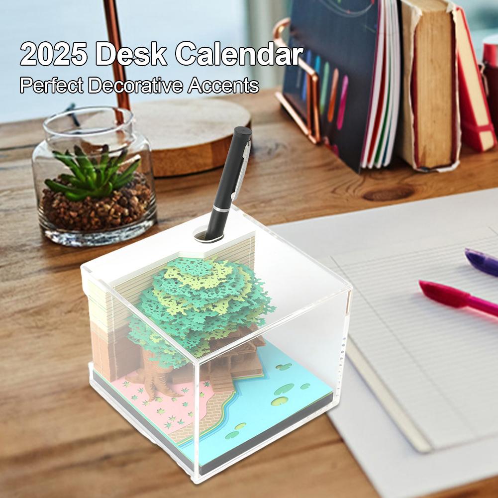 2025 3D Desk Calendar Memo Pad Calendar Carving Model Tear-Away Paper Art Notepad Memo Pad Calendar LED Light Home Decoration