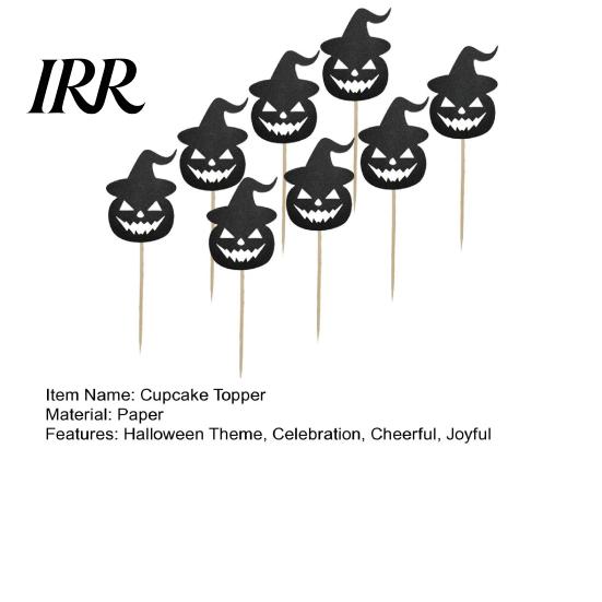 Dark Halloween Party Decoration 8 Pcs Cupcake Toppers, Black Glitter Witch Hat Pumpkin Durable Cake Toppers for Parties Picks Supplies, Birthday