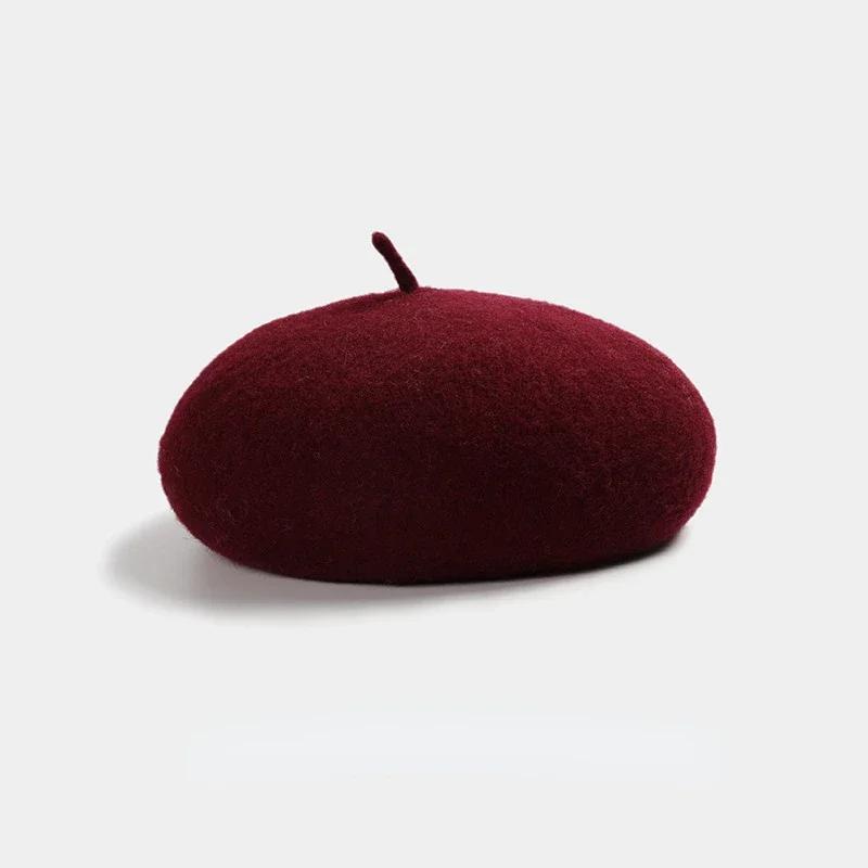 Damen-Wollmütze im französischen Künstlerstil, warme Wintermütze, Retro-Uni-Baskenmütze, einfarbig, elegante Dame, alle passenden Herbstmützen