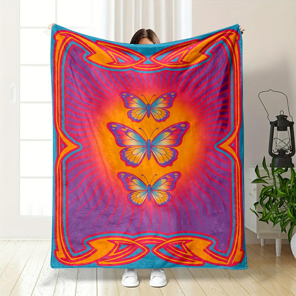 Radiant Butterfly Trio Art Blanket Flannel Blanket for Bedroom, Living Room, Sofa, and Nap Sofas.