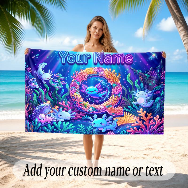 Underwater Fish Theme Quick Dry Beach Towel Custom Name Text Print Large Sand Resistant Towel Beach Vacation