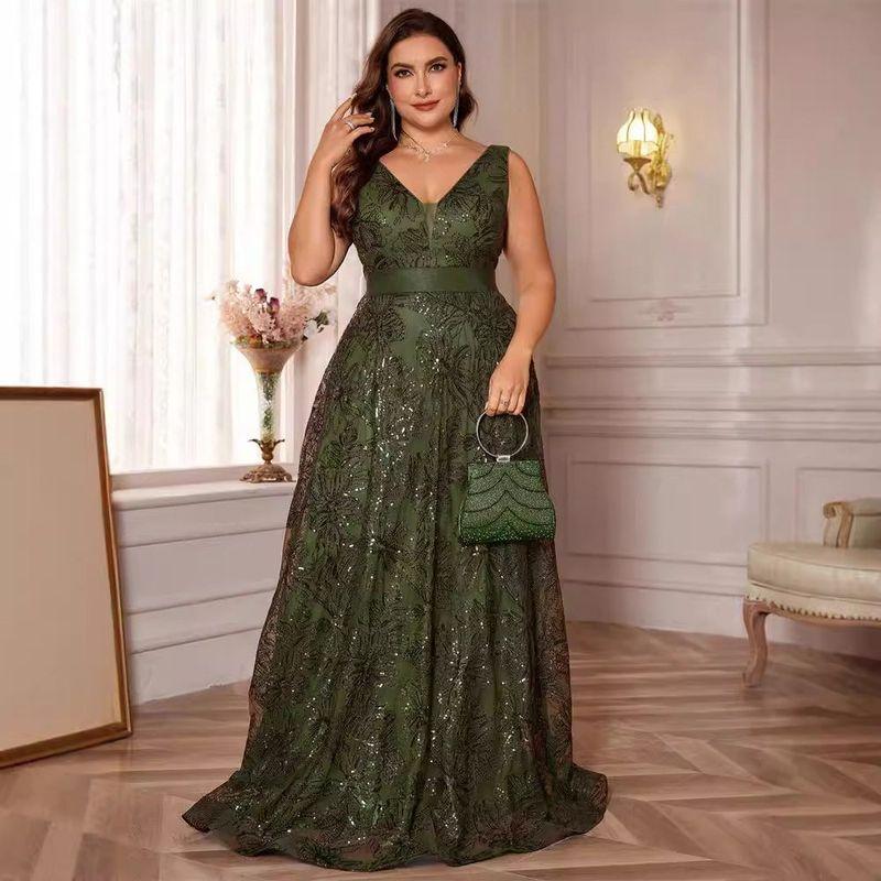 European and American Plus-Size Formal Dress, Deep V-Neck Sexy Long Dress, Slim-Fit Mermaid Bridesmaid Evening Gown