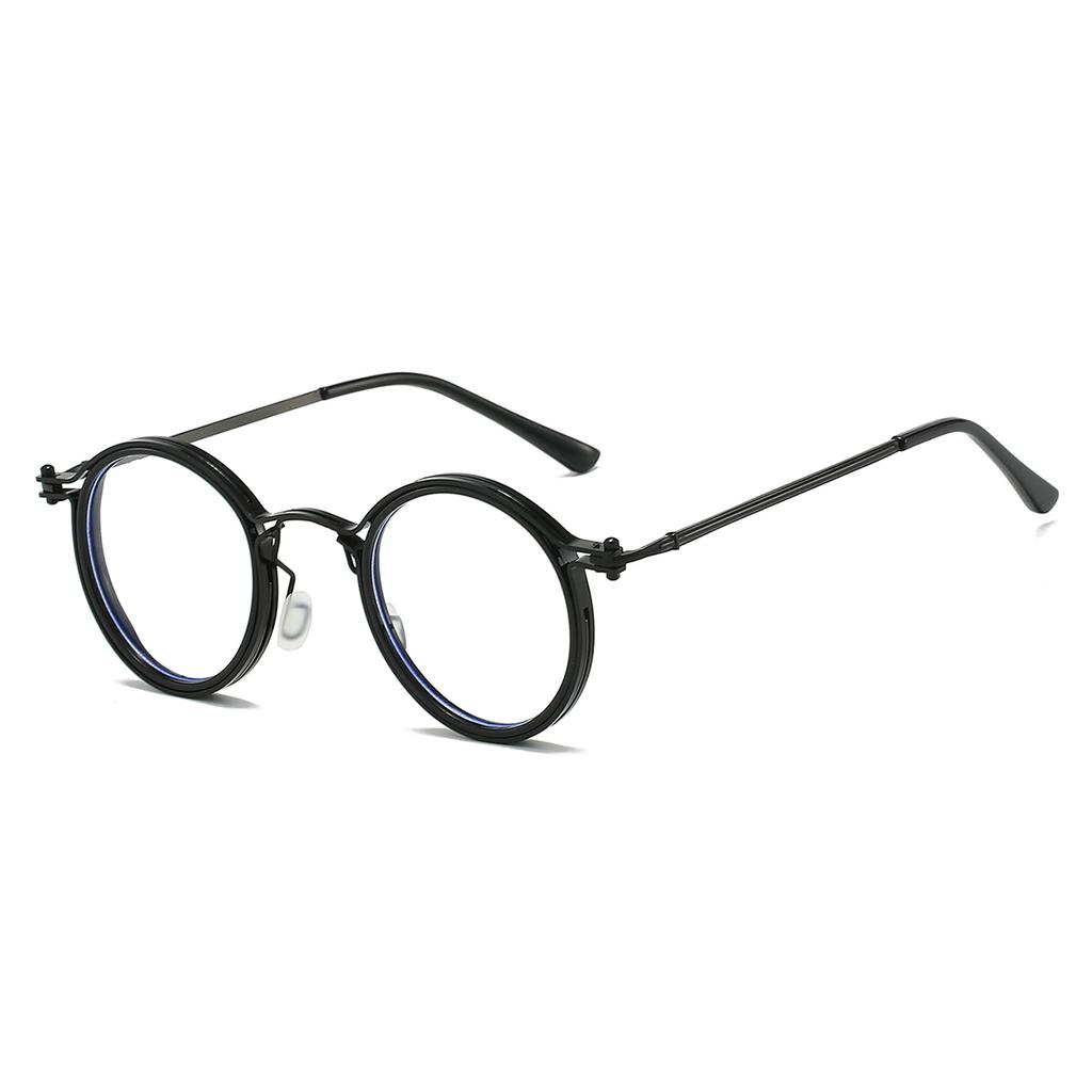 Retro Round Glasses with Blue Light Blocking Men Chic Metal Punk Frame Women's Fashion Ultra-light Eyewear for Decor