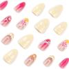 Flower Press on Nails Short Almond Fake Nails Spring Summer Nails Shell French Tip False Nails Press ons with Pearl Design Glossy Acrylic Reusable