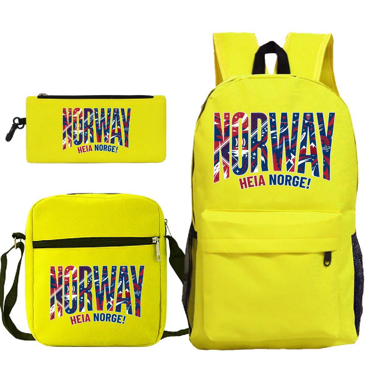 Casual Terug Naar School Cadeaus  Noorwegen Heia Norge  Print 3-in-1 Rugzak Schoudertas Etui Dames Heren Voetbal Liefhebber Rugzak