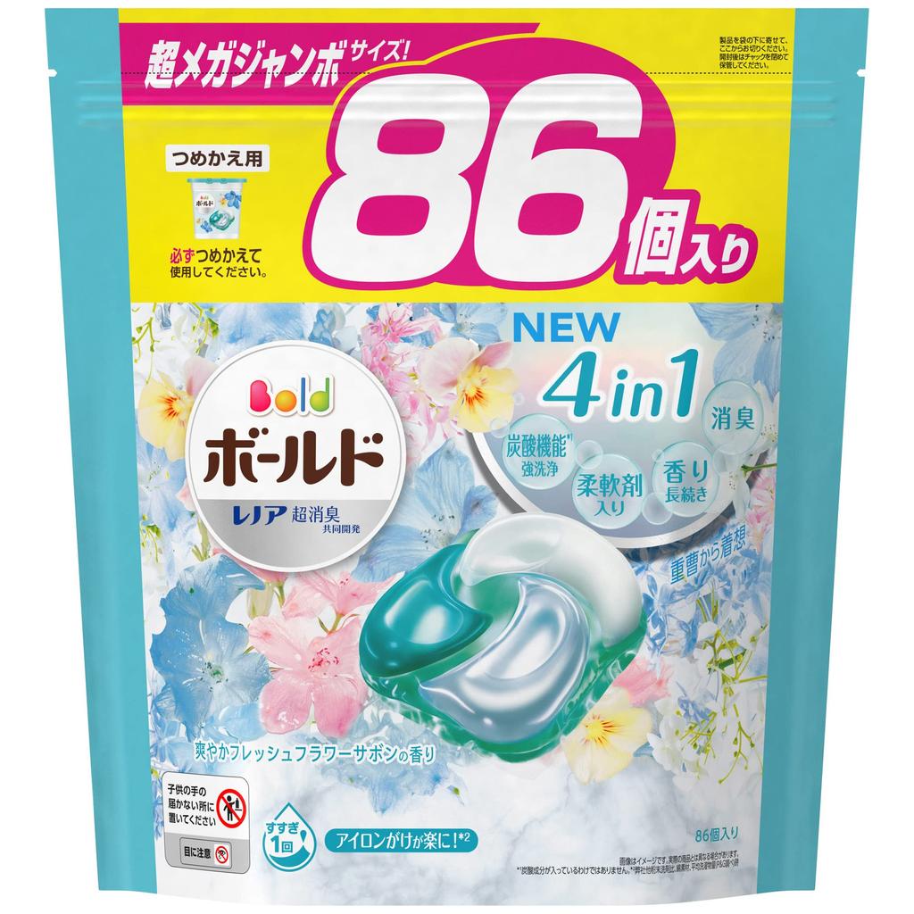 Bold Laundry Detergent Gel Ball 4D Fresh Flower Soap Refills 4 In (86 Count) - 1!