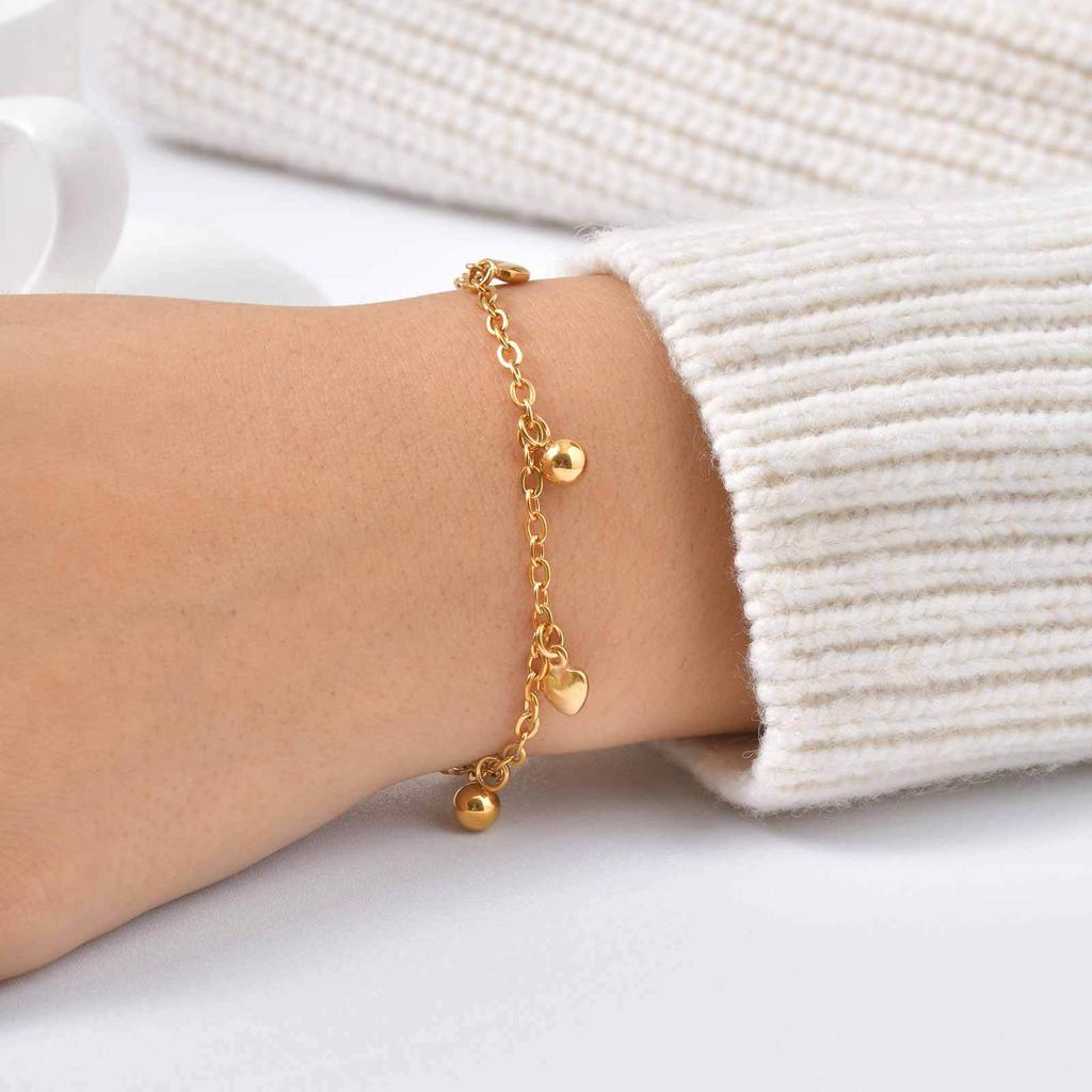 Wind Stainless Steel Ball Heart Bracelet Gold, Women'S Versatile Jewelry Br-2737