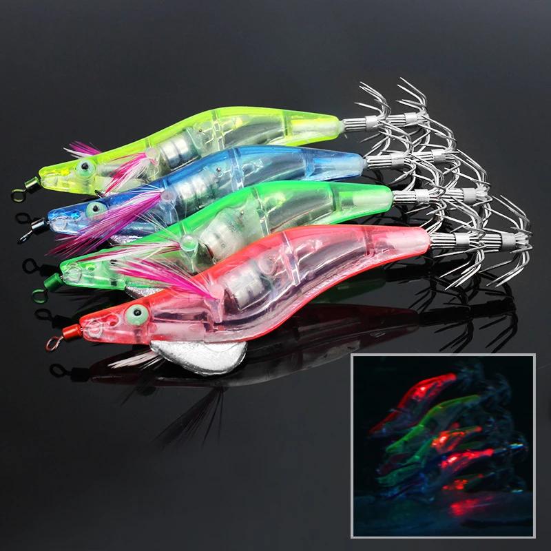 6Pcs LED Electronic Shrimp Lure with Squid Hook Jigging Hard Sea Fishing Lures Prawn Luminous Artificial Bait Tackle for Fish