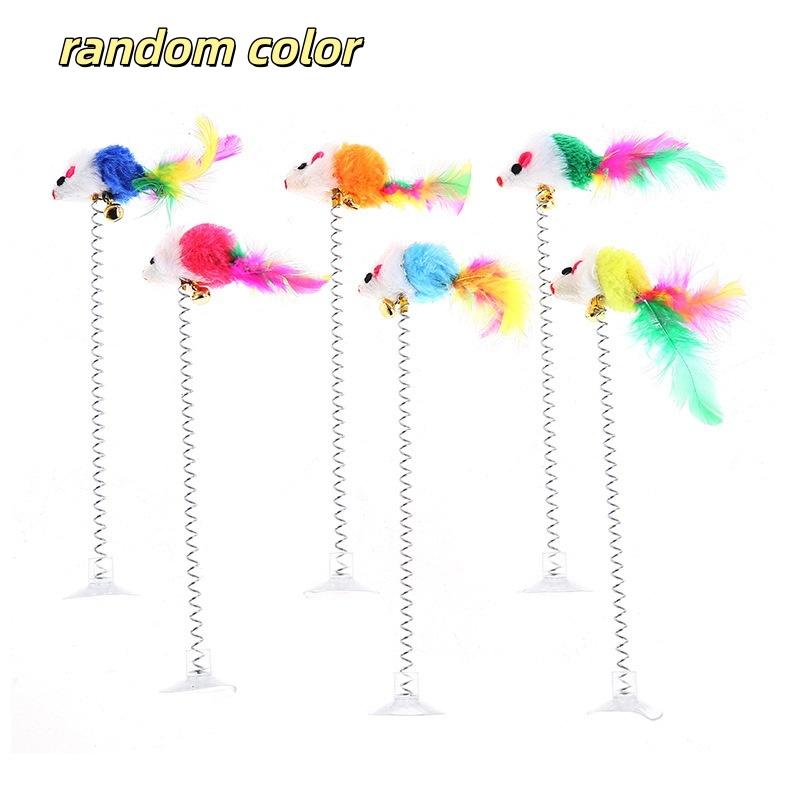 Spring Cat Toy Interactive Suction Cup with Spring Mouse Feather Pet Toy Random Color Cat Accessories