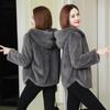 Cappotto in pile double-face e ispessito in pile di corallo Autunno e inverno Felpa calda con cappuccio larga in stile coreano Giacca da donna in lana d'agnello con zip