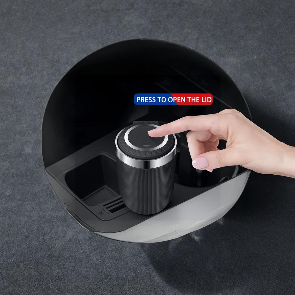 Car Ashtray with Lid LED Light Metal Liner One Open