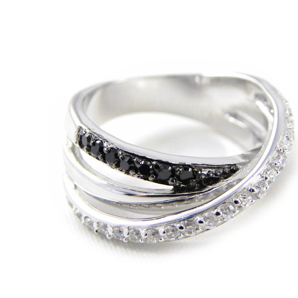 Silverring 'Romy' svart vit (rhodiumpläterad) - 8 mm