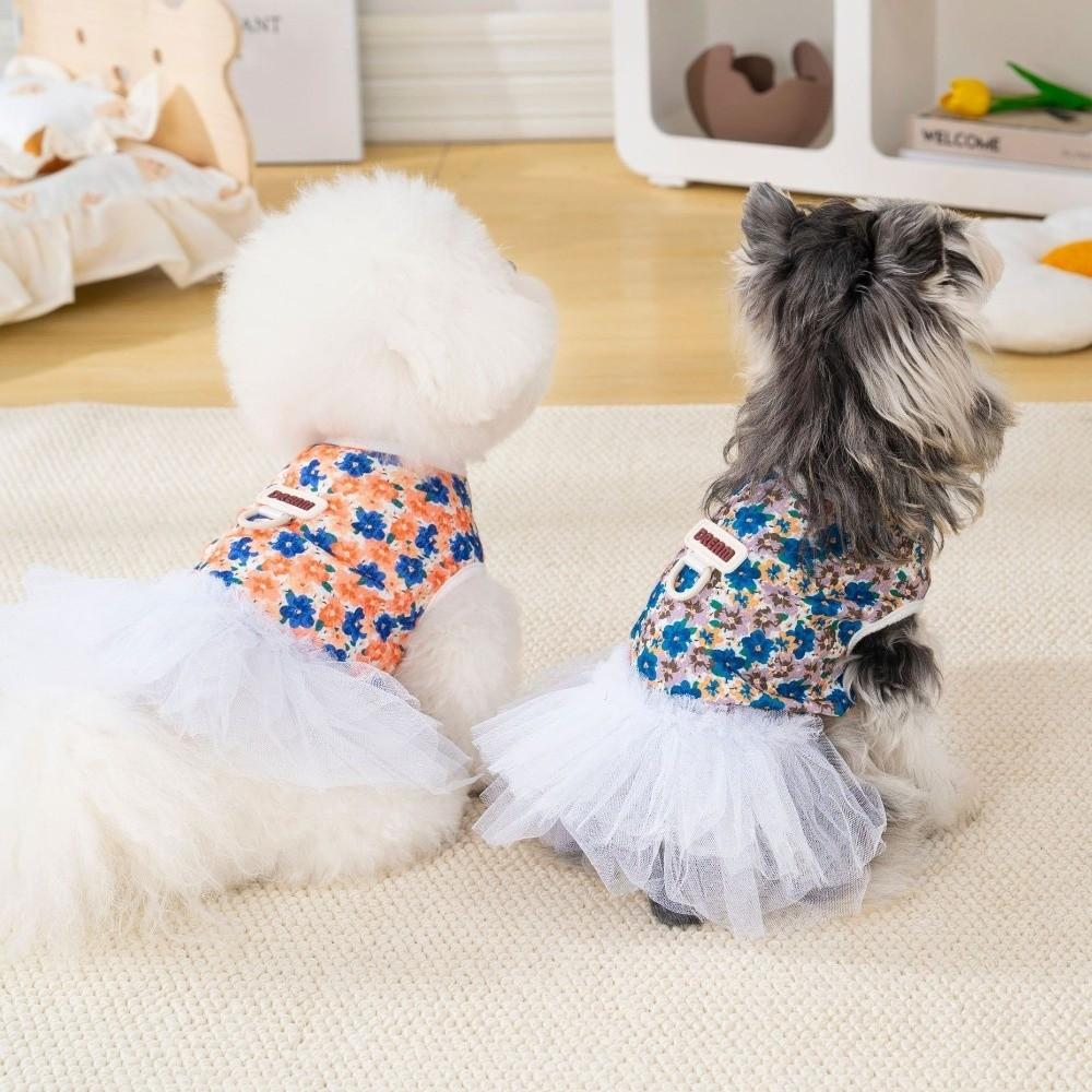 White Lace Dog Princess Dress Breathable Cat Tutu Skirt Dog Floral Skirt  Photo Shoot
