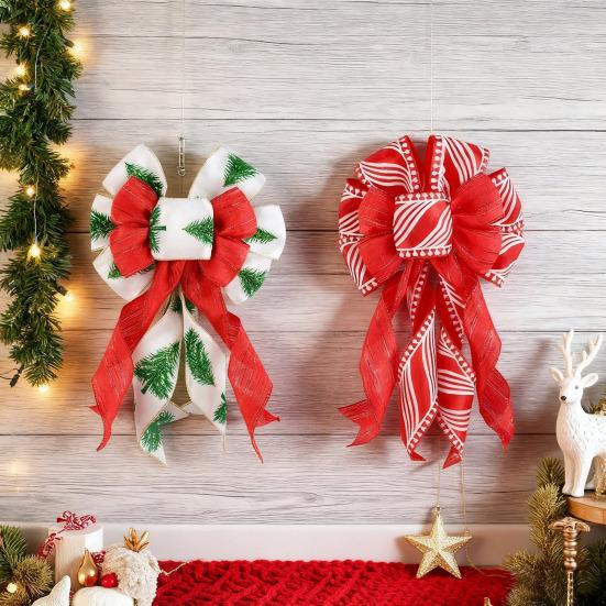 Yousheng Christmas Tree Topper Bow Striped Print Xmas Wreath Gift Bow Christmas Home Indoor Outdoor Decoration
