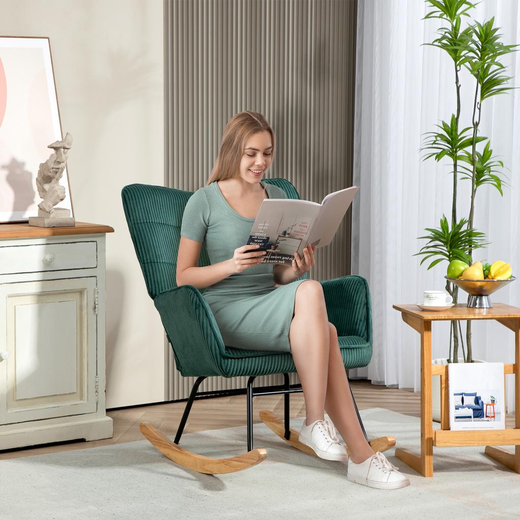 Rocking Chair, Beech Wood Rockers, Thick Padding, Dark Green, Up to 120 kg