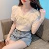 Women's French Chic Lace Chiffon Blouse - Spring Fashion Short Sleeve, Slimming and Stylish