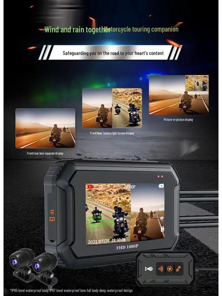 Dual Recording Motorcycle Dash Cam: Front/Rear, HD Night Vision, GPS, Waterproof, WiFi