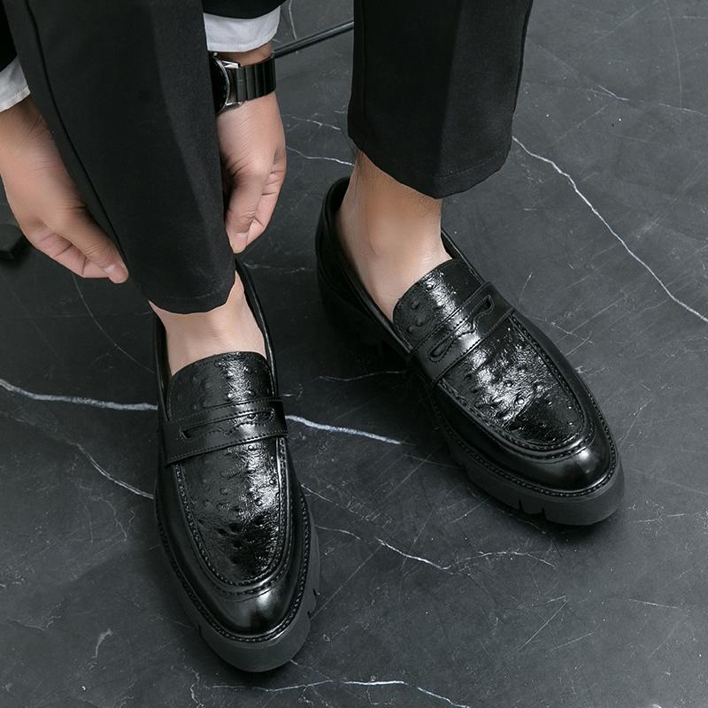 2026 new leather men's thick soled business casual leather shoes a slip-on loafers British fashion men's shoes