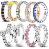 Black Sparkling Row Eternity Ring Pink Heart Ring For Women Cubic Zircon Wedding Jewelry Rings Gifts
