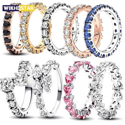 Black Sparkling Row Eternity Ring Pink Heart Ring For Women Cubic Zircon Wedding Jewelry Rings Gifts