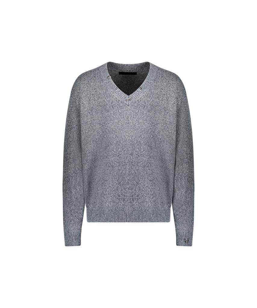 51Peosenteu Piercing V Neck Knit - Gray